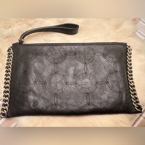 Henri Bendel Black Leather Chain Wristlet Clutch